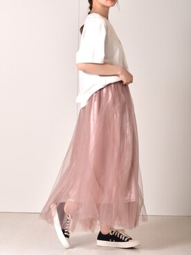「RETRO GIRL（レトロガール）のチュールスカート（スカート、ピンク系）」を使った、Miyuさん（レディース・149cm）の夏コーディネート
