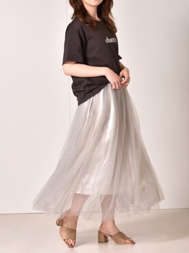 「RETRO GIRL（レトロガール）のチュールスカート（スカート、グレー系）」を使った、Miyuさん（レディース・149cm）の夏コーディネート