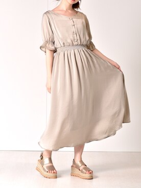 「ems excite（エムズエキサイト）のバックリボンサテンワンピース（ワンピース、ホワイト系）」を使った、Miyuさん（レディース・149cm）の夏コーディネート