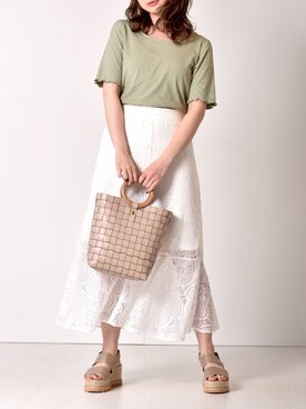 「ems excite（エムズエキサイト）のマーメイドレーススカート（スカート、ホワイト系）」を使った、Miyuさん（レディース・149cm）の夏コーディネート