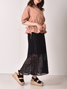 「ems excite（エムズエキサイト）のマーメイドレーススカート（スカート、ブラック系）」を使った、Miyuさん（レディース・149cm）の夏コーディネート