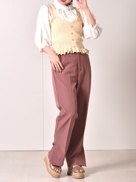 「ems excite（エムズエキサイト）のセンタープレスフレアパンツ（その他パンツ、ピンク系）」を使った、Miyuさん（レディース・149cm）の夏コーディネート