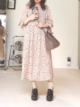 「ems excite（エムズエキサイト）のアイテム（ワンピース/ドレス、ピンク系）」を使った、Miyuさん（レディース・149cm）の秋コーディネート