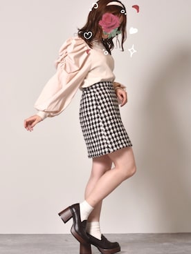 「ems excite（エムズエキサイト）のリブパワショル長袖カットソー（Tシャツ/カットソー、ホワイト系）」を使った、Miyuさん（レディース・149cm）の秋コーディネート