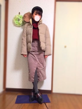 「スリット」｜「アイテム（ダウンジャケット/コート）」を使った、ysm☻さん（レディース・157cm）の冬コーディネート