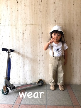 「Familiar （ファミリア）のアイテム（帽子）」を使った、せい♡すいさん（キッズ・90cm）の春コーディネート