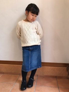 「アイテム（デニムスカート）」を使った、sakichiiさん（キッズ・110cm）の冬コーディネート