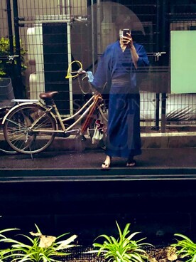 「浴衣のアイテム（その他、ブルー系）」を使った、とらねこさん（メンズ・169cm）の秋コーディネート