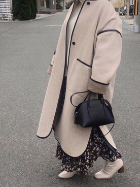 「パイピングコート」｜「アイテム（ハンドバッグ）」を使った、hiiiさん（レディース・150cm）の冬コーディネート