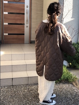 「ロングヘア」｜「アイテム（ノーカラーコート）」を使った、hiiiさん（レディース・150cm）の冬コーディネート