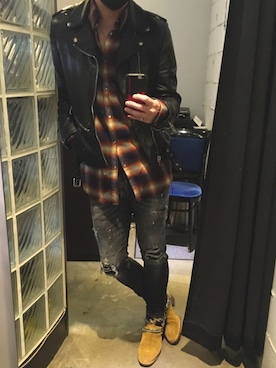 「SAINT LAURENT PARIS（サンローランパリ）のアイテム（ライダースジャケット）」を使った、ROD-2011さん（メンズ・175cm）の秋コーディネート