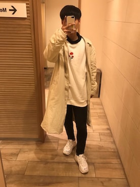 「FILA」｜「アイテム（トレンチコート）」を使った、ゆっちゃんさん（メンズ・174cm）の冬コーディネート