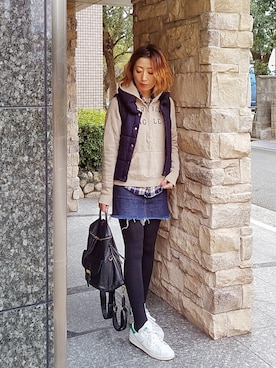 「パーカー×シャツ」｜「アイテム（ジャケット/アウター）」を使った、インスタ→bz178koshu47さん（レディース・159cm）の春コーディネート