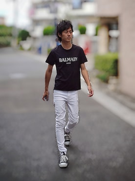 「H&M（エイチ・アンド・エム）のアイテム（その他パンツ、ホワイト系）」を使った、インスタ→bz178koshu47さん（メンズ・170cm）の夏コーディネート
