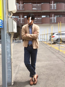 「ボタンダウンシャツ」｜「アイテム（ブルゾン）」を使った、ひーーさん（メンズ・176cm）の夏コーディネート
