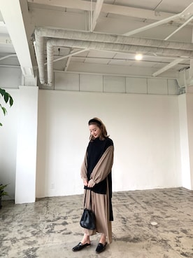 「アイテム（シャツワンピース、ブラック系）」を使った、satsukiさん（レディース・156cm）の冬コーディネート