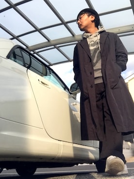 「Johnbull Private labo（ジョンブルプライベートラボ）のアイテム（チェスターコート）」を使った、Ayato Kaminaさん（メンズ・171cm）の冬コーディネート