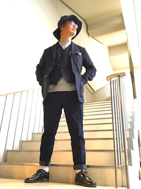 「TAKEO KIKUCHI（タケオキクチ）のアイテム（帽子）」を使った、Ayato Kaminaさん（メンズ・171cm）の秋コーディネート