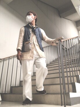 Ayato Kamina is wearing 40ｃｔ＆525 "リネンニットベレー[ メンズ ベレー ]"