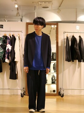 「Lui's（ルイス）のアイテム（ノーカラージャケット）」を使った、Lui's 池袋 STAFF  芳村さん（メンズ・173cm）の冬コーディネート