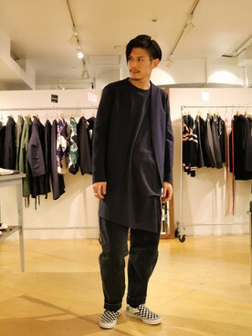 「Lui's（ルイス）のアイテム（ノーカラージャケット）」を使った、Lui's 池袋 STAFF  芳村さん（メンズ・180cm）の冬コーディネート