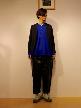 「Lui's（ルイス）のアイテム（ノーカラージャケット）」を使った、Lui's 池袋 STAFF  芳村さん（メンズ・181cm）の春コーディネート