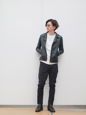 「Lui's（ルイス）のアイテム（ライダースジャケット）」を使った、Lui's 池袋 STAFF  芳村さん（メンズ・181cm）の秋コーディネート