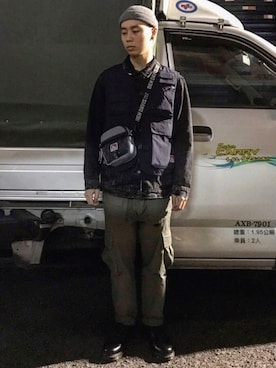 「BEN DAVIS（ベンデイビス）のアイテム（ミリタリージャケット）」を使った、阿得さん（メンズ・171cm）の冬コーディネート