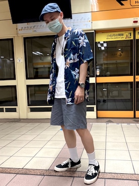 「通勤穿搭」｜「アイテム（キャップ）」を使った、阿得さん（メンズ・171cm）の春コーディネート