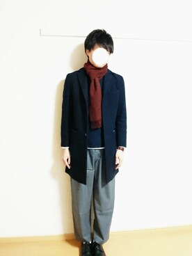 「SHIPS（シップス）のアイテム（チェスターコート）」を使った、こばさん（メンズ・172cm）の冬コーディネート