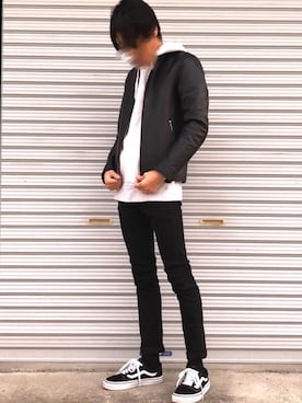 「オールドスクール」｜「アイテム（ライダースジャケット）」を使った、Takuさん（メンズ・168cm）の秋コーディネート