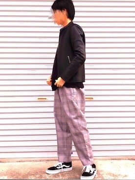 「オールドスクール」｜「アイテム（ライダースジャケット）」を使った、Takuさん（メンズ・168cm）の秋コーディネート