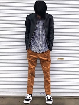 「秋のブラウンスタイル」｜「アイテム（ライダースジャケット）」を使った、Takuさん（メンズ・168cm）の秋コーディネート
