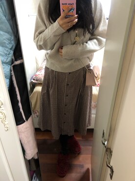 「eifiniのアイテム（ニット/セーター、ベージュ系）」を使った、s.xyさん（レディース）の秋コーディネート