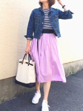 「URBAN RESEARCH ROSSO WOMEN（アーバンリサーチ　ロッソ）のアイテム（デニムジャケット）」を使った、あかいろさん（レディース・163cm）の春コーディネート