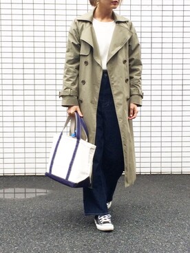 「ワッフルクルーネックＴ」｜「アイテム（その他アウター）」を使った、あかいろさん（レディース・163cm）の秋コーディネート