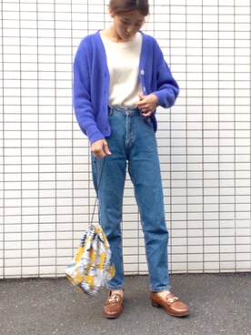 「巾着バッグ」｜「アイテム（レインシューズ）」を使った、あかいろさん（レディース・163cm）の春コーディネート