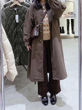 「moitytto」｜「アイテム（ステンカラーコート）」を使った、pinoさん（レディース・156cm）の冬コーディネート
