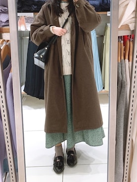 「透かし編みニット」｜「アイテム（ステンカラーコート）」を使った、pinoさん（レディース・156cm）の冬コーディネート