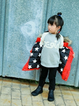 「スエット」｜「アイテム（ダウンジャケット/コート）」を使った、X-girl STAGES・XLARGE KIDSさん（キッズ・110cm）の秋コーディネート