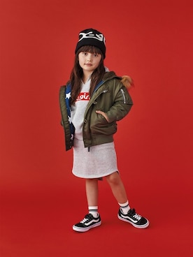 「アイテム（ミリタリージャケット）」を使った、X-girl STAGES・XLARGE KIDSさん（キッズ・111cm）の秋コーディネート