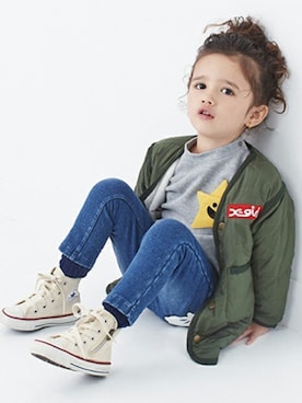 「x-girl stages」｜「アイテム（ダウンジャケット/コート）」を使った、X-girl STAGES・XLARGE KIDSさん（キッズ・98cm）の秋コーディネート