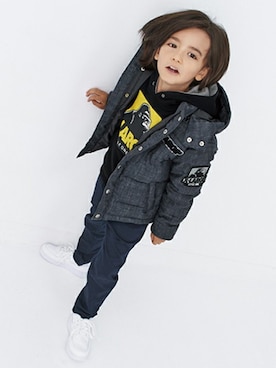 「x-girl stages」｜「アイテム（ダウンジャケット/コート）」を使った、X-girl STAGES・XLARGE KIDSさん（キッズ・116cm）の秋コーディネート
