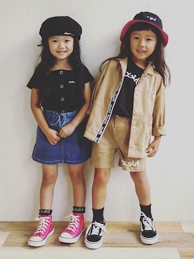 「x-girl stages」｜「アイテム（ブルゾン）」を使った、X-girl STAGES・XLARGE KIDSさん（キッズ・107cm）の冬コーディネート