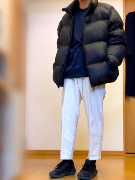 「UNIQLO JW ANDERSON」｜「アイテム（ダウンジャケット/コート）」を使った、あるるさん（メンズ・175cm）の冬コーディネート