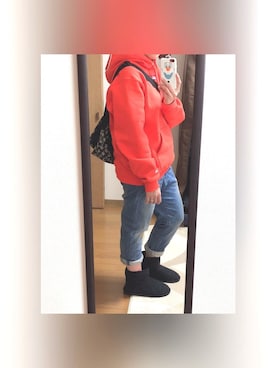 「x-girl×Champion」｜れーなさん（レディース・159cm）の冬コーディネート