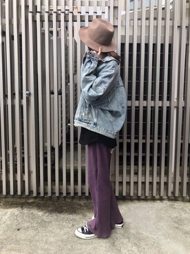「パープル×黒」｜「アイテム（帽子）」を使った、SuYuさん（レディース・167cm）の秋コーディネート