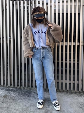 「RED CHOP WORKS（レッドチョップワークス）のアイテム（ジャケット/アウター）」を使った、SuYuさん（レディース・167cm）の冬コーディネート