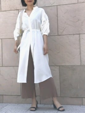 「リブニットパンツ」｜「アイテム（ワンピース/ドレス）」を使った、tea._.coさん（レディース・164cm）の春コーディネート