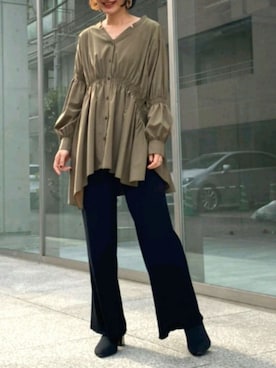 「リブニットパンツ」｜「アイテム（ワンピース/ドレス）」を使った、tea._.coさん（レディース・164cm）の冬コーディネート